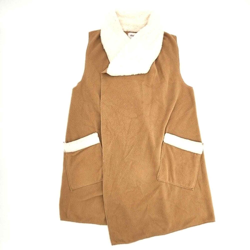 Le Moda Women’s Sleeveless Fleece Vest with Faux Sherpa Trim Camel